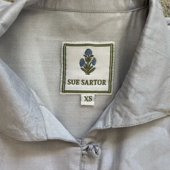 SUE SARTOR Light Blue Maxi Dress with Belt and Flutter Short Sleeves XS Feminine - Picture 3 of 8